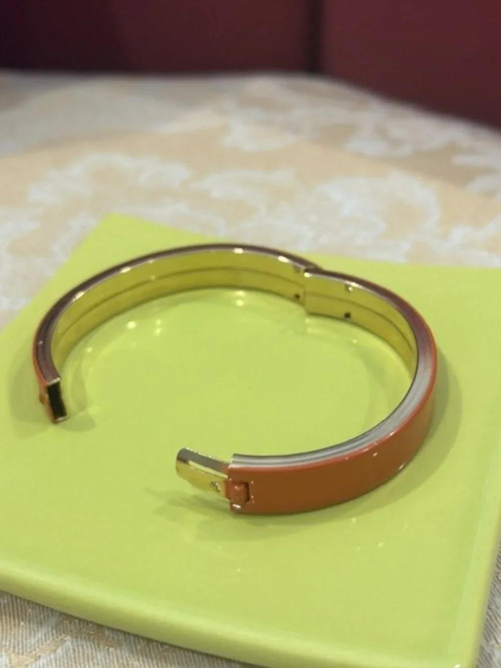 ORANGE ENAMEL Gold Tone Hinged Clamper Bangle BRACELET